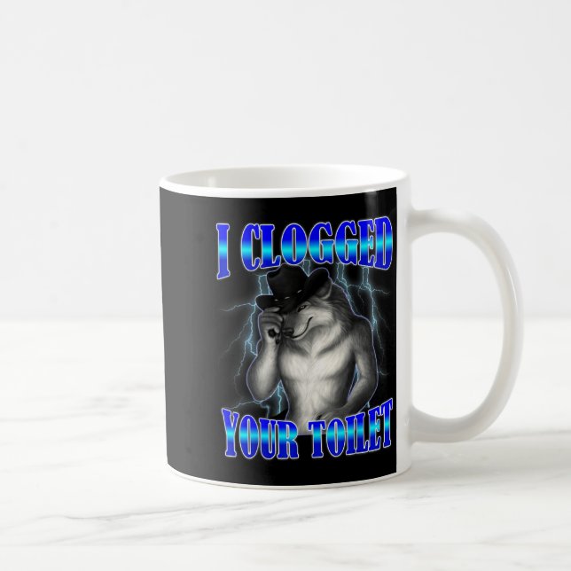 Clogged toilet funny alpha wolf meme brainrot coffee mug (Right)