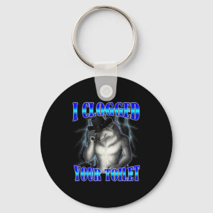Clogged toilet funny alpha wolf meme brainrot key ring