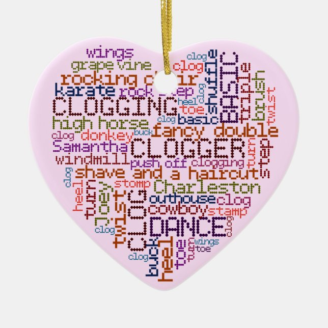 Clogger Clogging Word Art Heart Ceramic Ornament (Front)