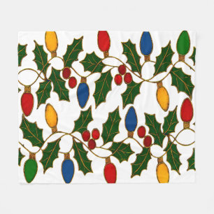 Cloisonne Art Christmas Lights and Holly Fleece Blanket