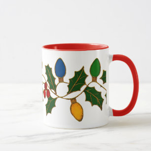 Cloisonne Art Christmas Lights and Holly Mug