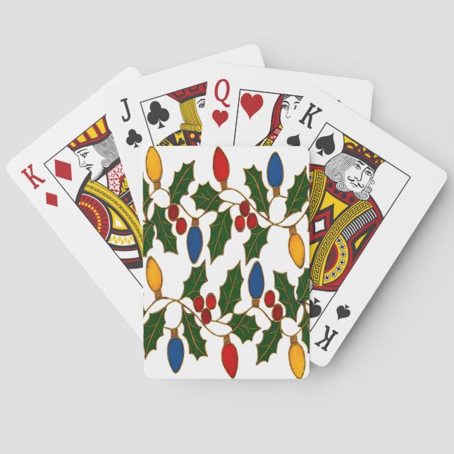 Cloisonne Art Christmas Lights and Holly Playing Cards (Back)