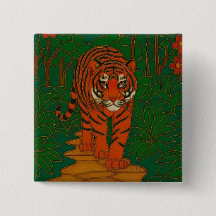 Cloisonne Art Tiger on the Jungle Path 15 Cm Square Badge