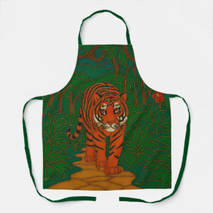 Cloisonne Art Tiger on the Jungle Path Apron