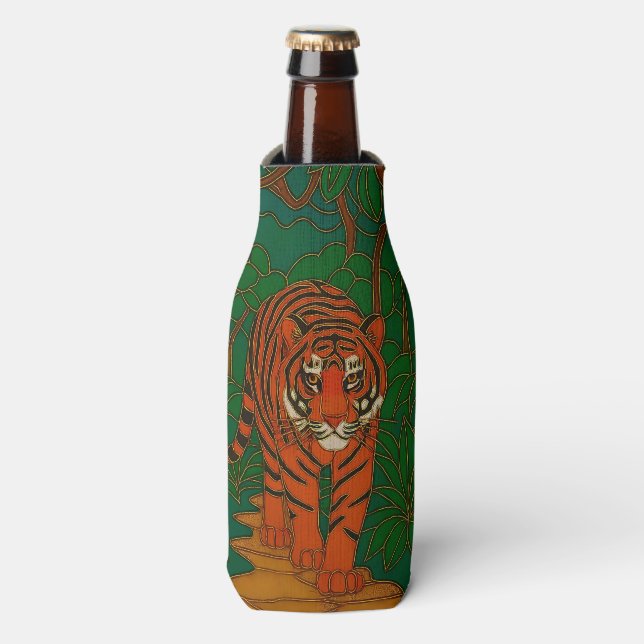 Cloisonne Art Tiger on the Jungle Path Bottle Cooler (Bottle Front)