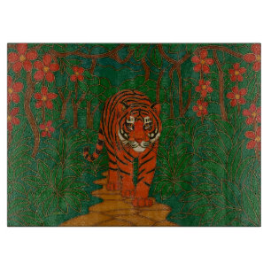 Cloisonne Art Tiger on the Jungle Path Cutting Board