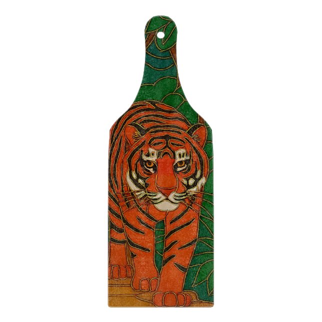 Cloisonne Art Tiger on the Jungle Path Cutting Board (Front)