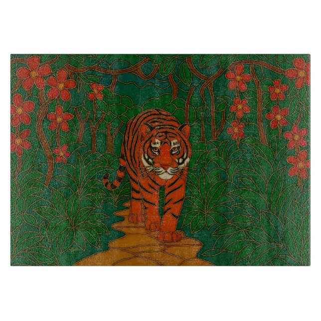 Cloisonne Art Tiger on the Jungle Path Cutting Board (Front)