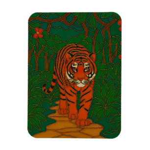 Cloisonne Art Tiger on the Jungle Path Magnet