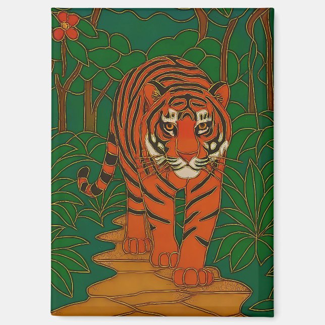 Cloisonne Art Tiger on the Jungle Path Magnet (Front)