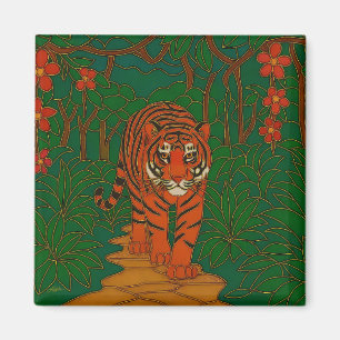 Cloisonne Art Tiger on the Jungle Path Magnet