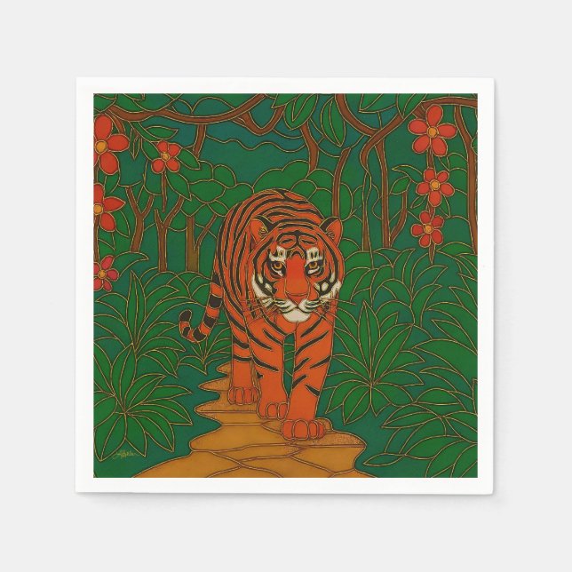 Cloisonne Art Tiger on the Jungle Path Napkin (Front)