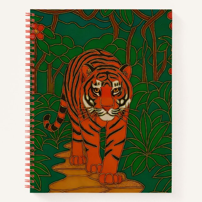 Cloisonne Art Tiger on the Jungle Path Notebook (Front)