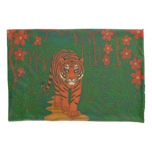 Cloisonne Art Tiger on the Jungle Path Pillowcase