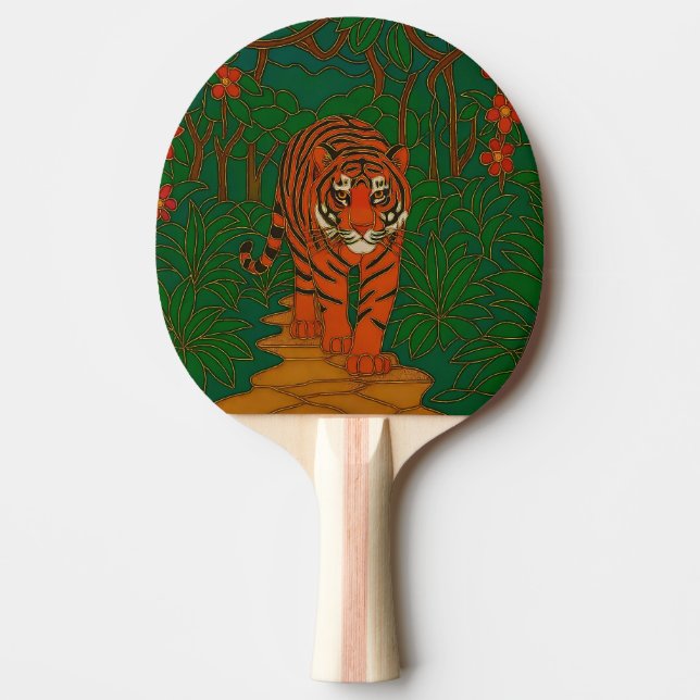 Cloisonne Art Tiger on the Jungle Path Ping Pong Paddle (Front)