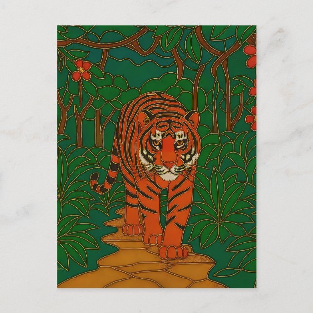 Cloisonne Art Tiger on the Jungle Path Postcard (Front)