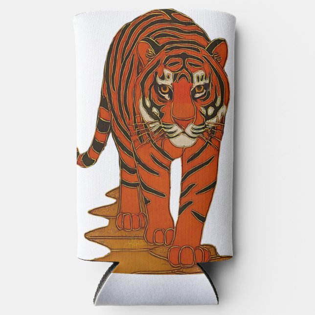 Cloisonne Art Tiger on the Jungle Path Seltzer Can Cooler (Front)