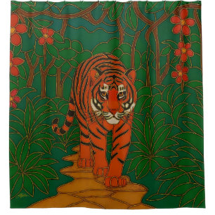 Cloisonne Art Tiger on the Jungle Path Shower Curtain