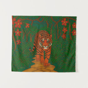 Cloisonne Art Tiger on the Jungle Path Tapestry