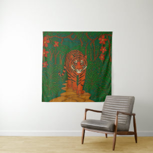 Cloisonne Art Tiger on the Jungle Path Tapestry