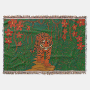 Cloisonne Art Tiger on the Jungle Path Throw Blanket