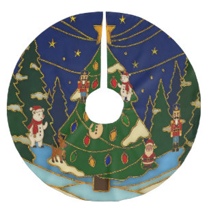 Cloisonne Art Whimsical Forest Classic Christmas  Brushed Polyester Tree Skirt