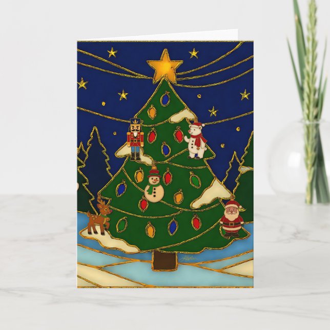 Cloisonne Art Whimsical Forest Classic Christmas  Card (Front)