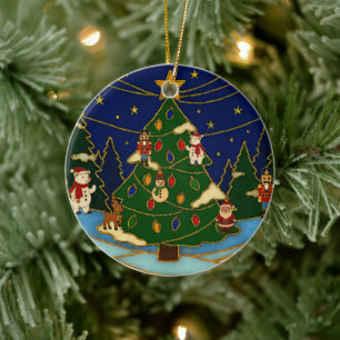 Cloisonne Art Whimsical Forest Classic Christmas  Ceramic Ornament