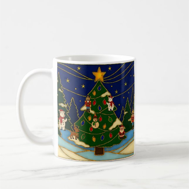 Cloisonne Art Whimsical Forest Classic Christmas  Coffee Mug (Left)