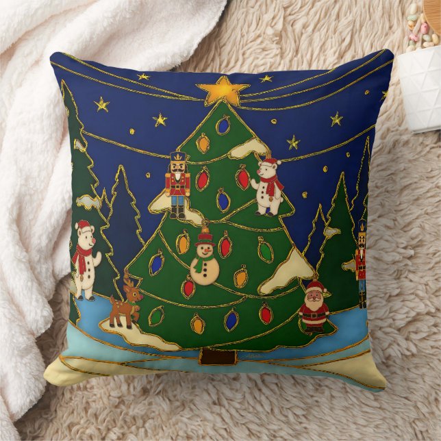 Cloisonne Art Whimsical Forest Classic Christmas  Cushion (Blanket)
