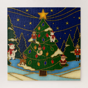 Cloisonne Art Whimsical Forest Classic Christmas  Jigsaw Puzzle