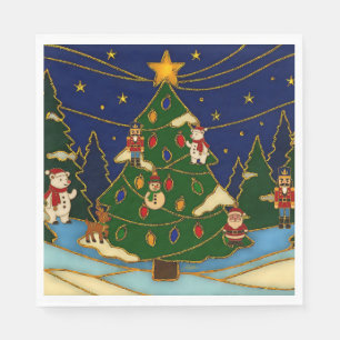 Cloisonne Art Whimsical Forest Classic Christmas  Napkin