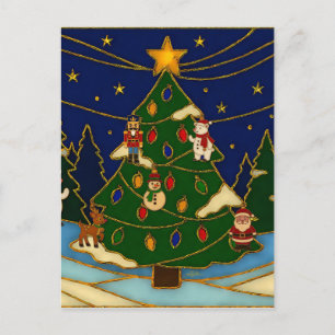 Cloisonne Art Whimsical Forest Classic Christmas  Postcard