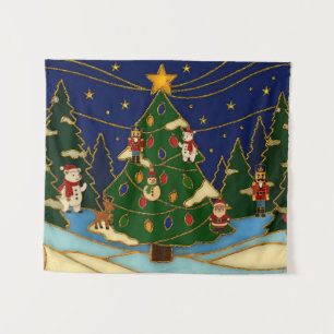 Cloisonne Art Whimsical Forest Classic Christmas  Tapestry