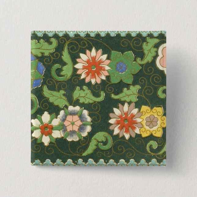 Cloisonne China Patter Asian Oriental 15 Cm Square Badge (Front)