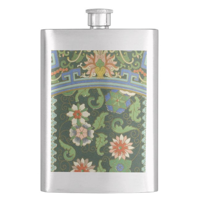 Cloisonne China Patter Asian Oriental Hip Flask (Front)