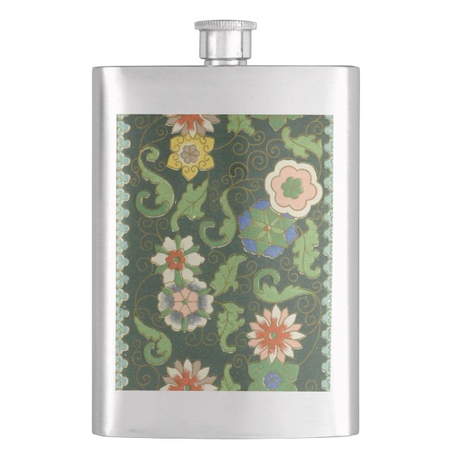 Cloisonne China Patter Asian Oriental Hip Flask (Front)