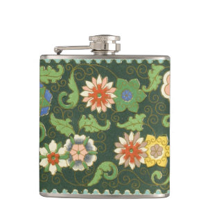Cloisonne China Patter Asian Oriental Hip Flask