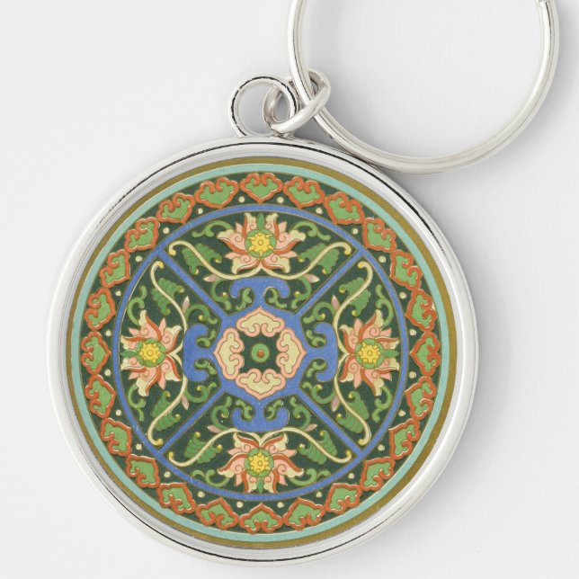 Cloisonne China Patter Asian Oriental Key Ring (Front)