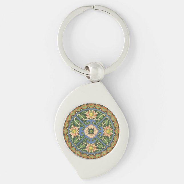 Cloisonne China Patter Asian Oriental Key Ring (Front)