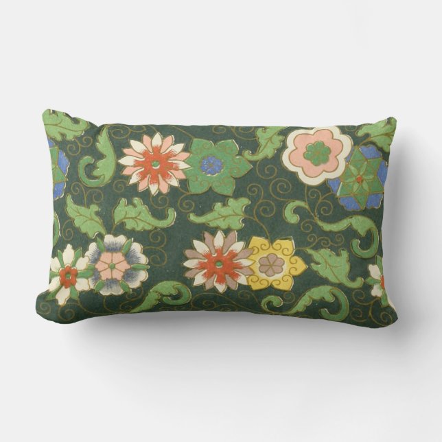 Cloisonne China Patter Asian Oriental Lumbar Cushion (Front)