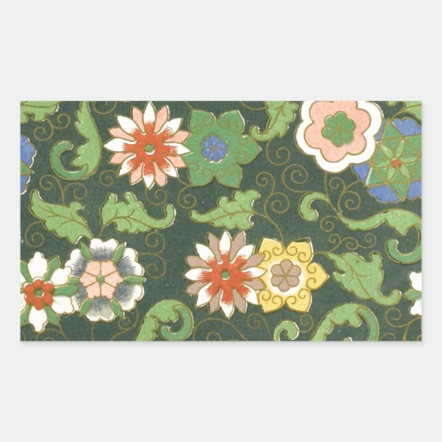 Cloisonne China Patter Asian Oriental Rectangular Sticker (Front)