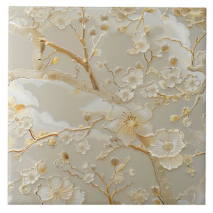 Cloisonne cream gold floral pattern tile