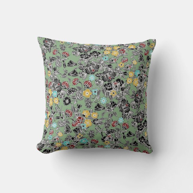 cloisonne flowers sage cushion (Front)