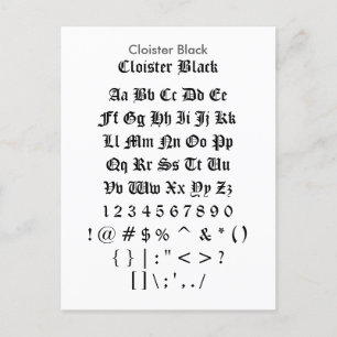 Cloister Black - Zazzle Font Sampler Sheet Postcard
