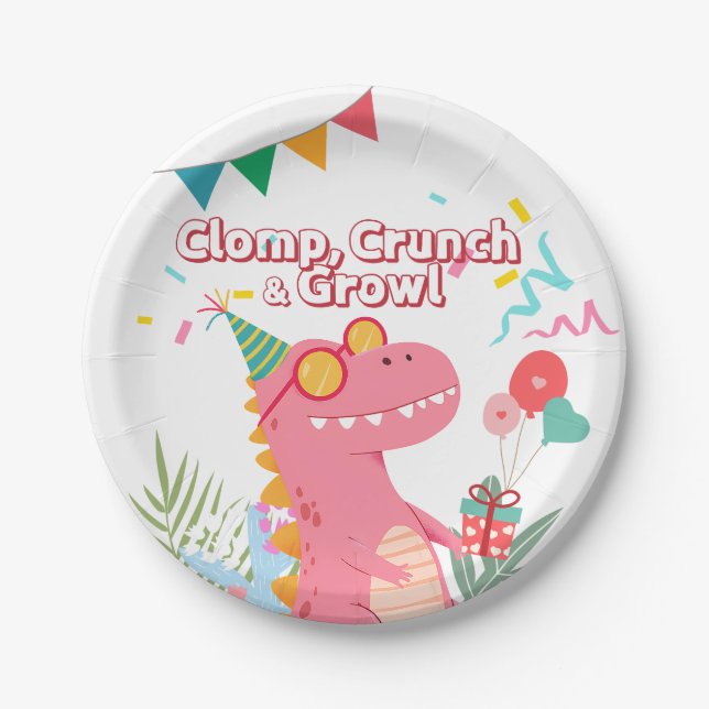 Clomp, Crunch & Growl! Dinosaur Party Paper Plate (Front)
