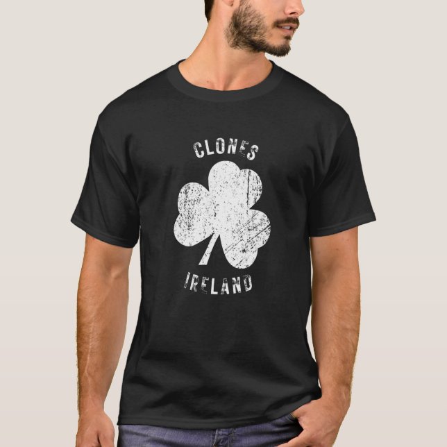 Clones Ireland Vintage Shamrock Distressed Look T-Shirt (Front)
