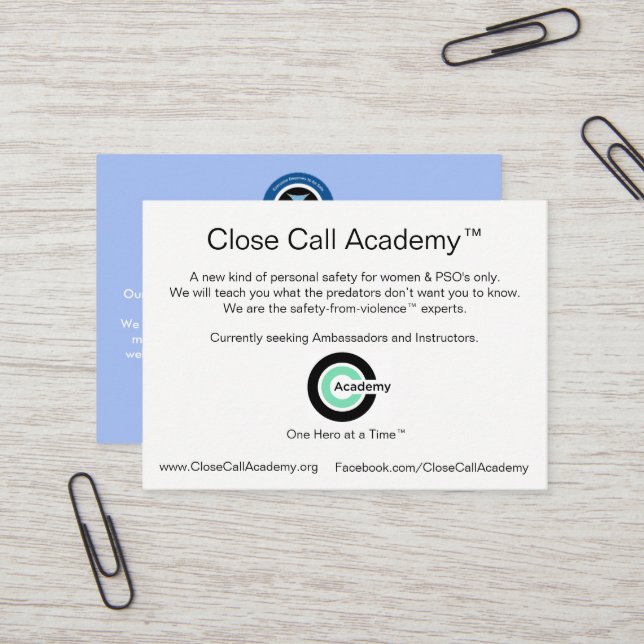 Close Call Academy Info Business Card (Front/Back In Situ)