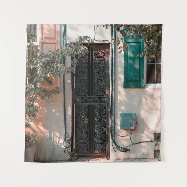 CLOSE GREEN WROUGHT IRON SECURITY DOOR TAPESTRY (Front)