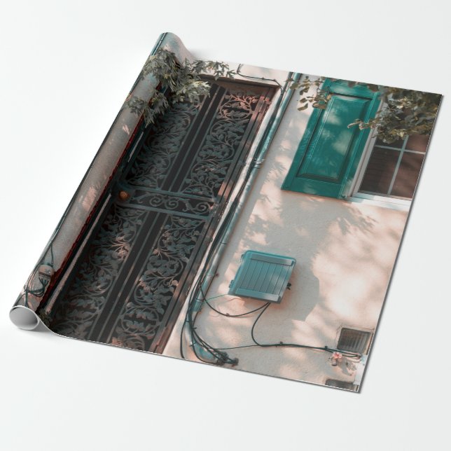 CLOSE GREEN WROUGHT IRON SECURITY DOOR WRAPPING PAPER (Unrolled)